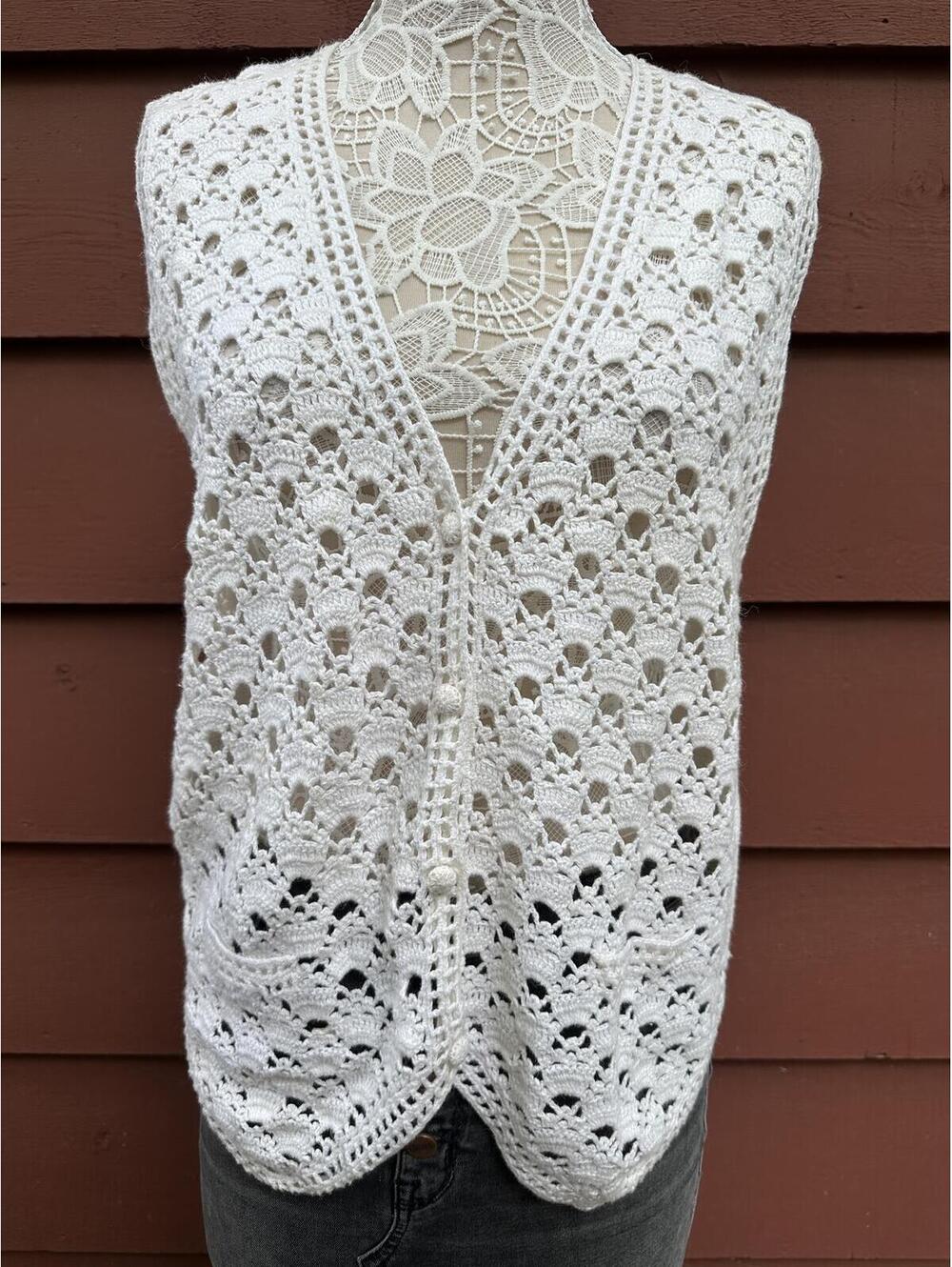 Sostanza Contemporary Apparel Crochet Vest Cream Lace Knit Boho Fairycore Layer